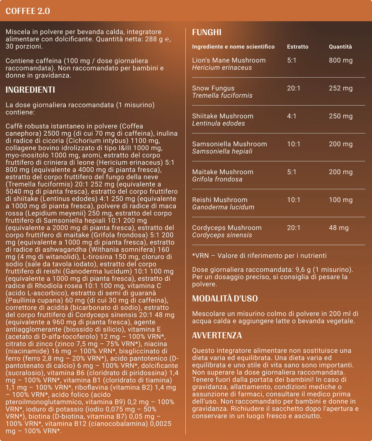 Valori nutrizionali CAFFÈ CARAMELLO SALATO